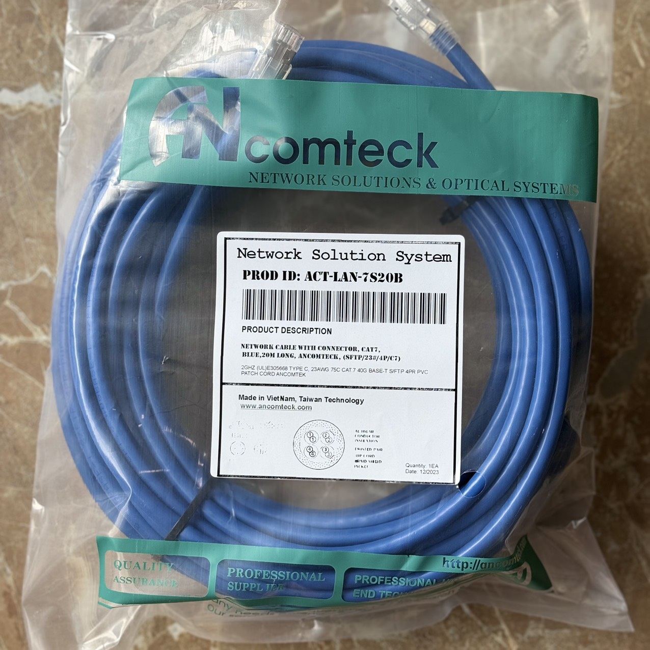 Dây nhảy PATCH CORD CAT7 SFTP, dài 20m, Hiệu Ancomteck ACT-LAN-7S20